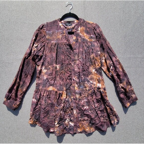 Anthropologie Drew S Brown Tie Dye Silk Buttoned Babydoll Dress 876 - Picture 1 of 8